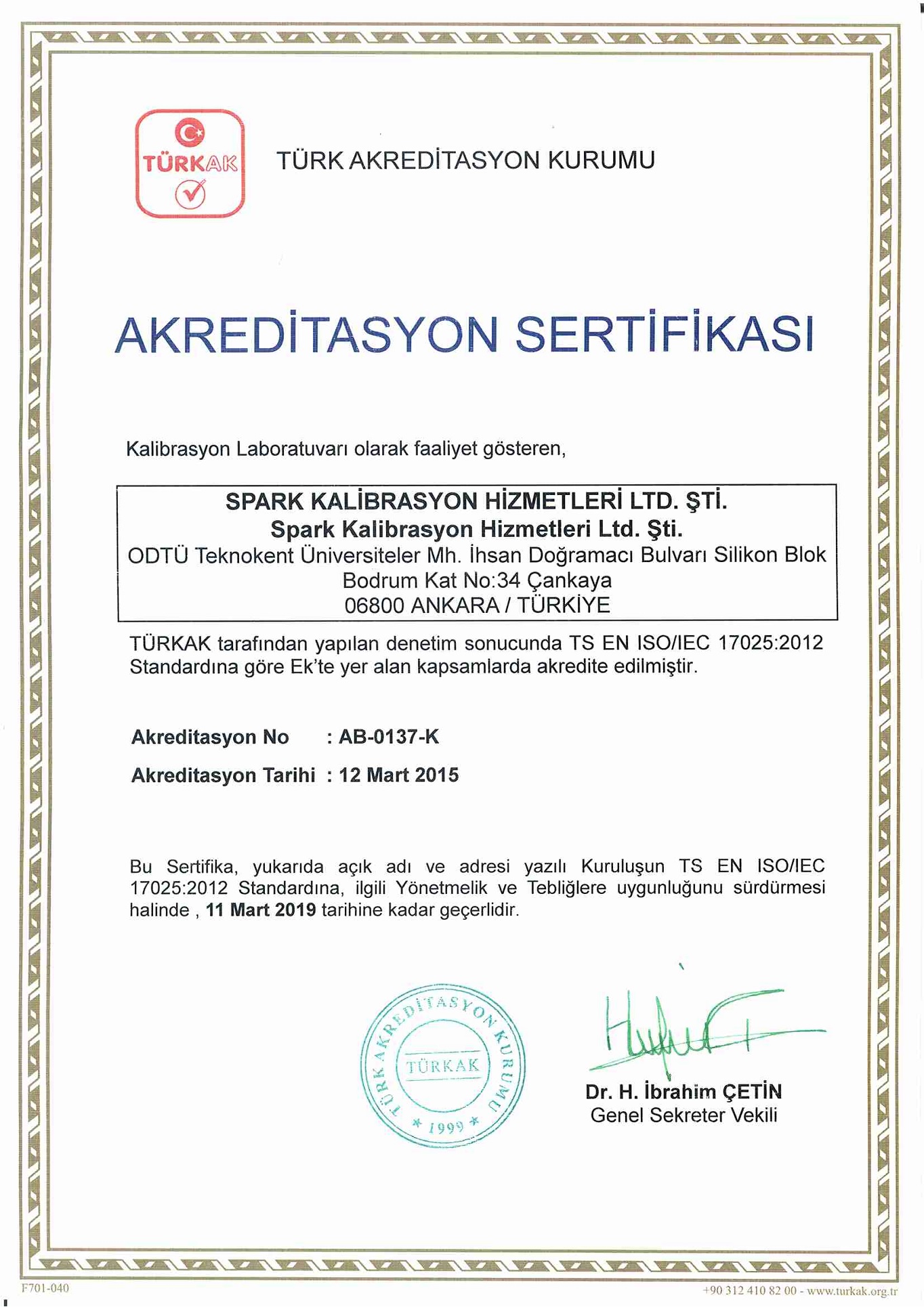 Akreditasyon Sertifikamızı Aldık